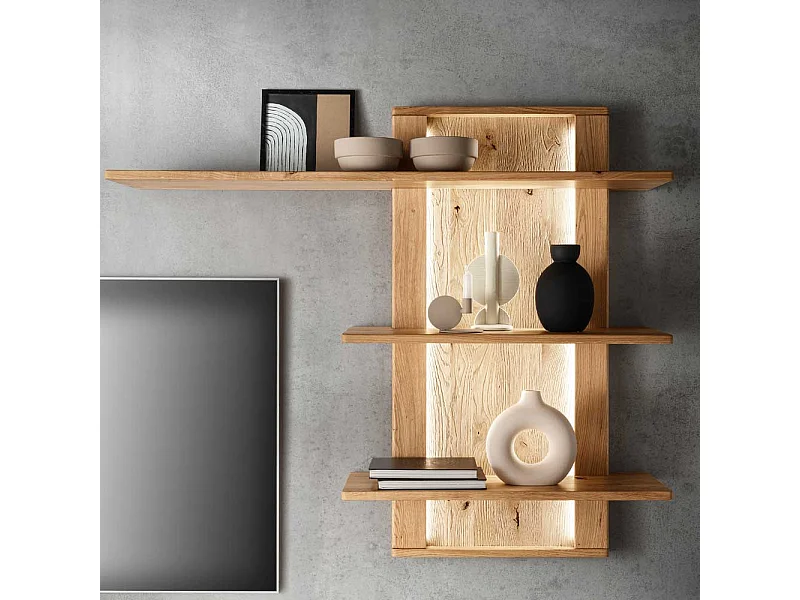 Modernes Wandregal aus Wildeiche Massivholz geölt LED Beleuchtung