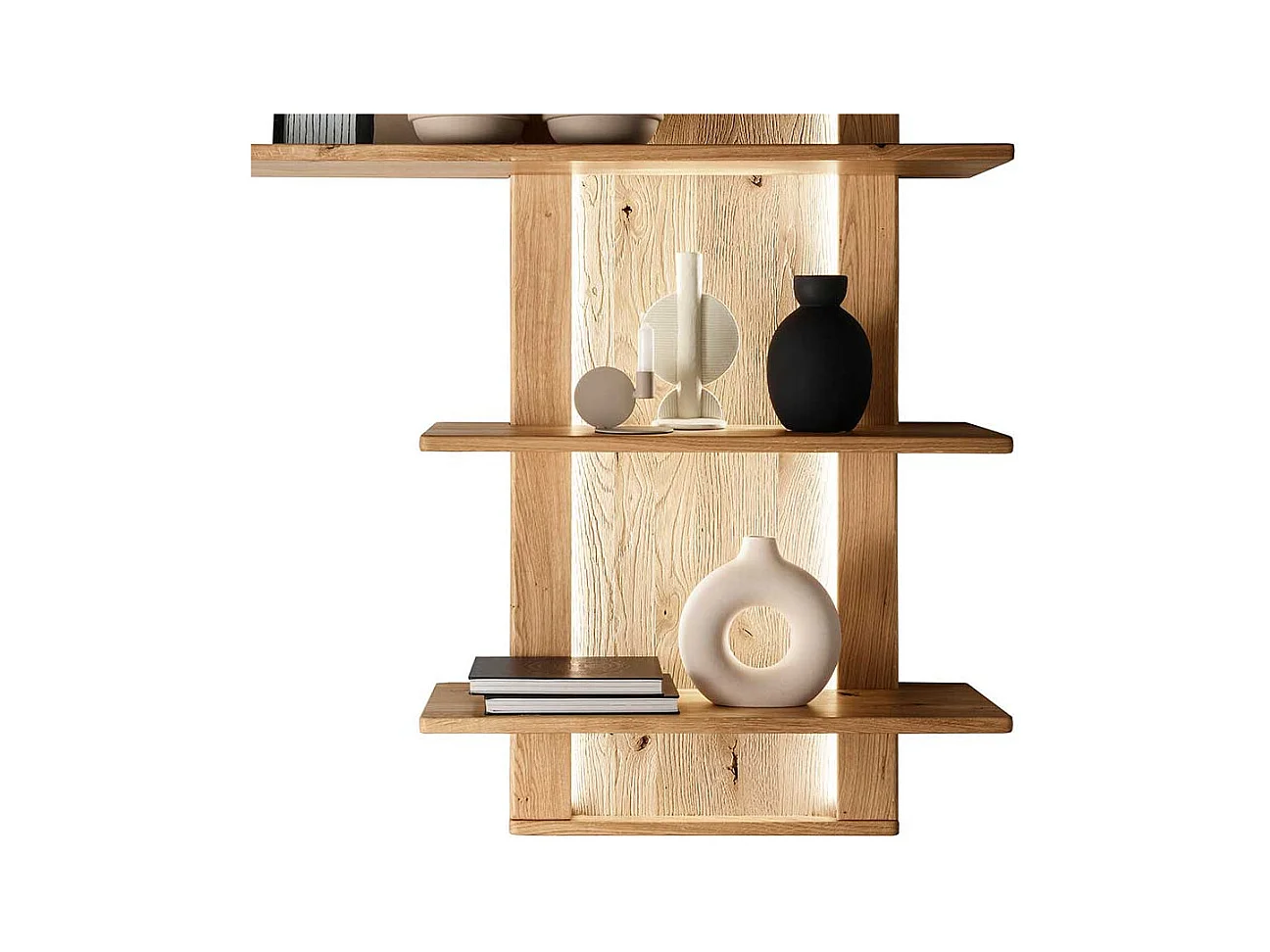 Modernes Wandregal aus Wildeiche Massivholz geölt LED Beleuchtung