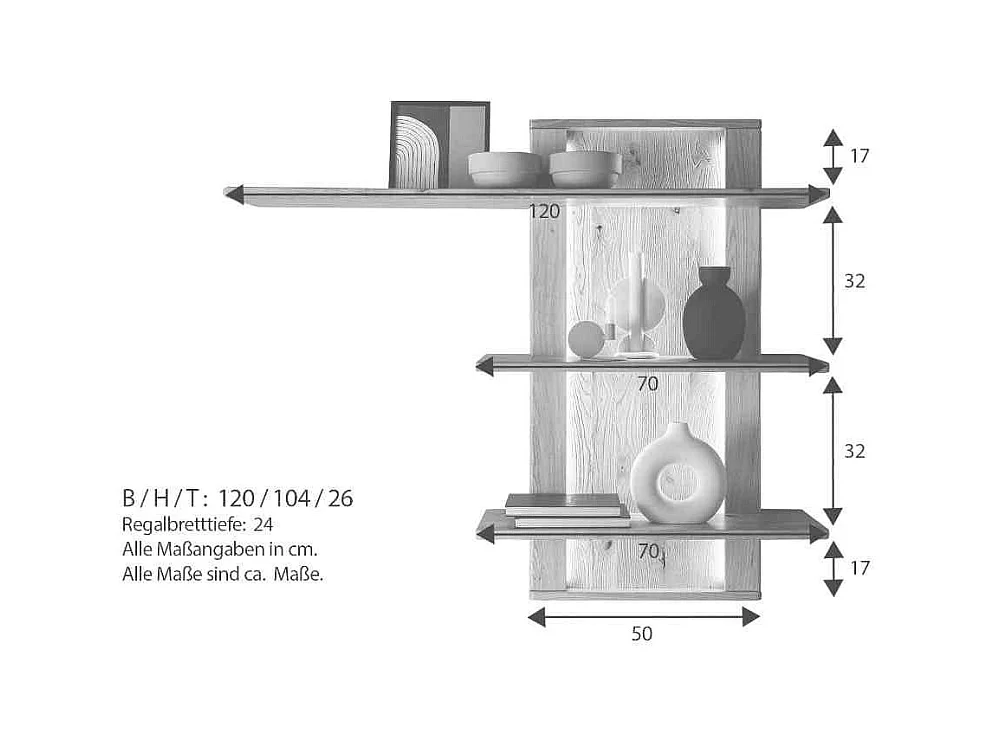 Modernes Wandregal aus Wildeiche Massivholz geölt LED Beleuchtung
