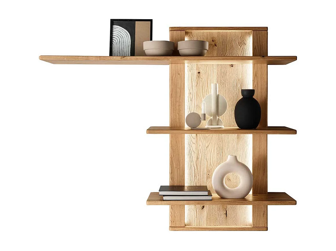 Modernes Wandregal aus Wildeiche Massivholz geölt LED Beleuchtung