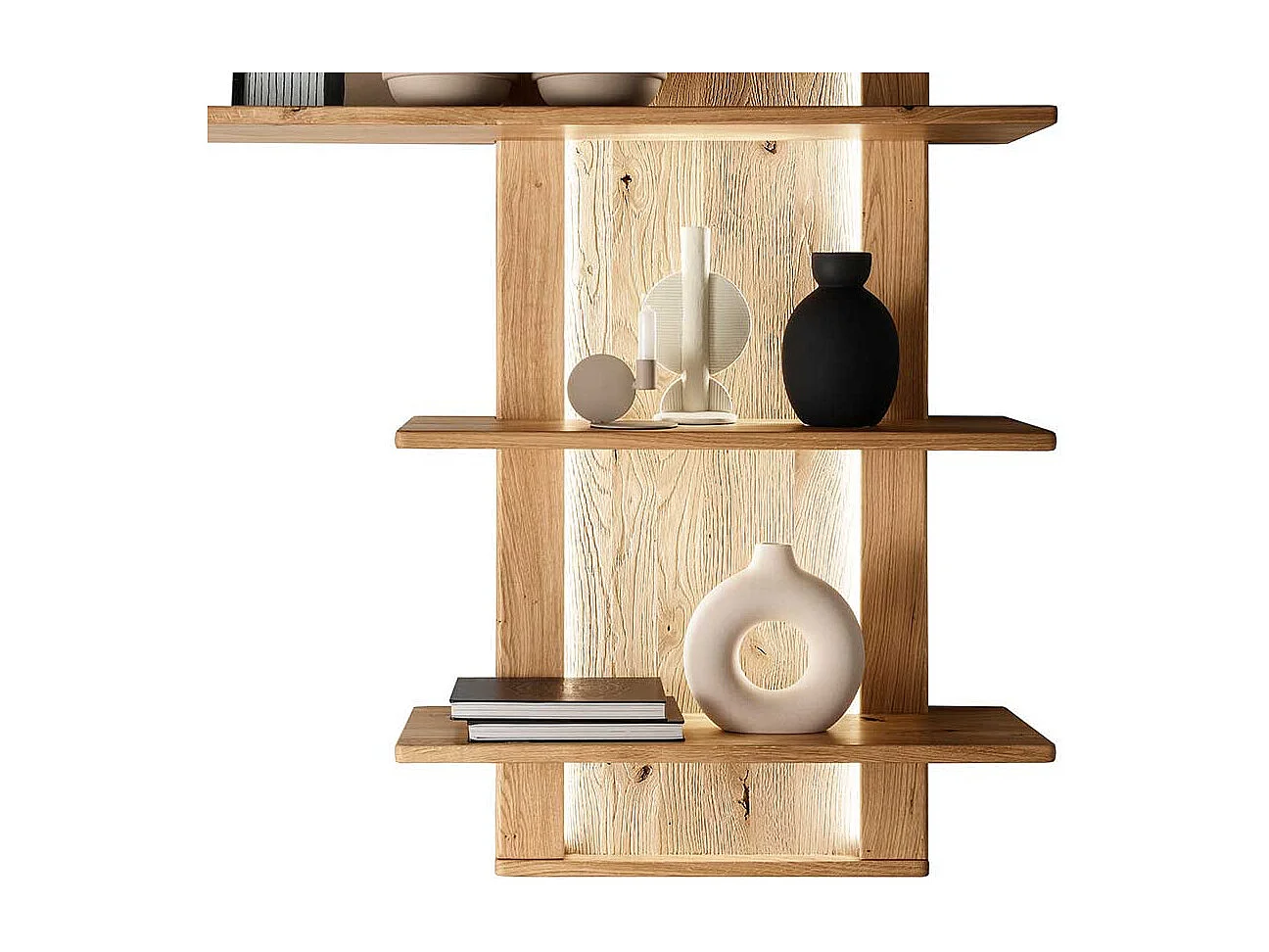 Modernes Wandregal aus Wildeiche Massivholz geölt LED Beleuchtung