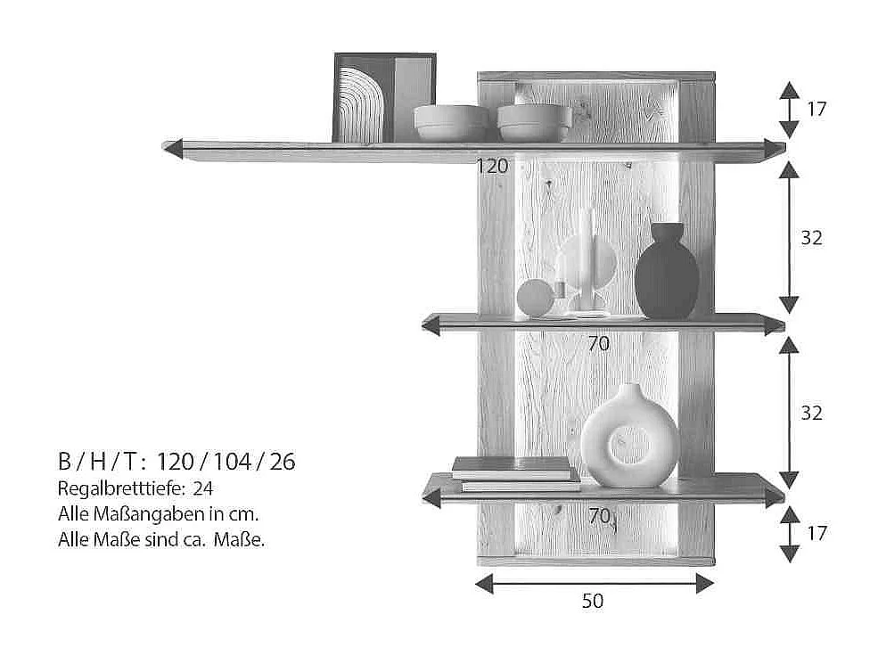 Modernes Wandregal aus Wildeiche Massivholz geölt LED Beleuchtung