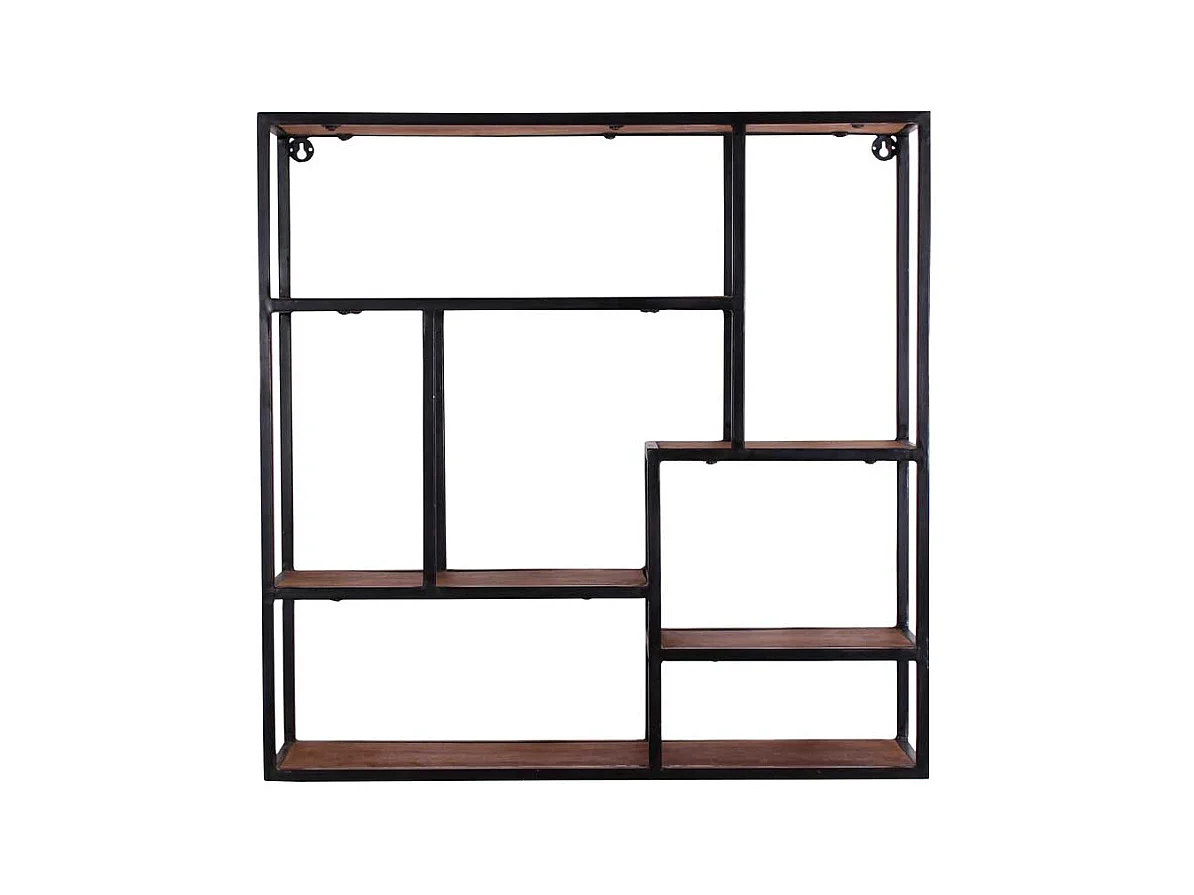 Regal aus Massivholz und Metall hängend