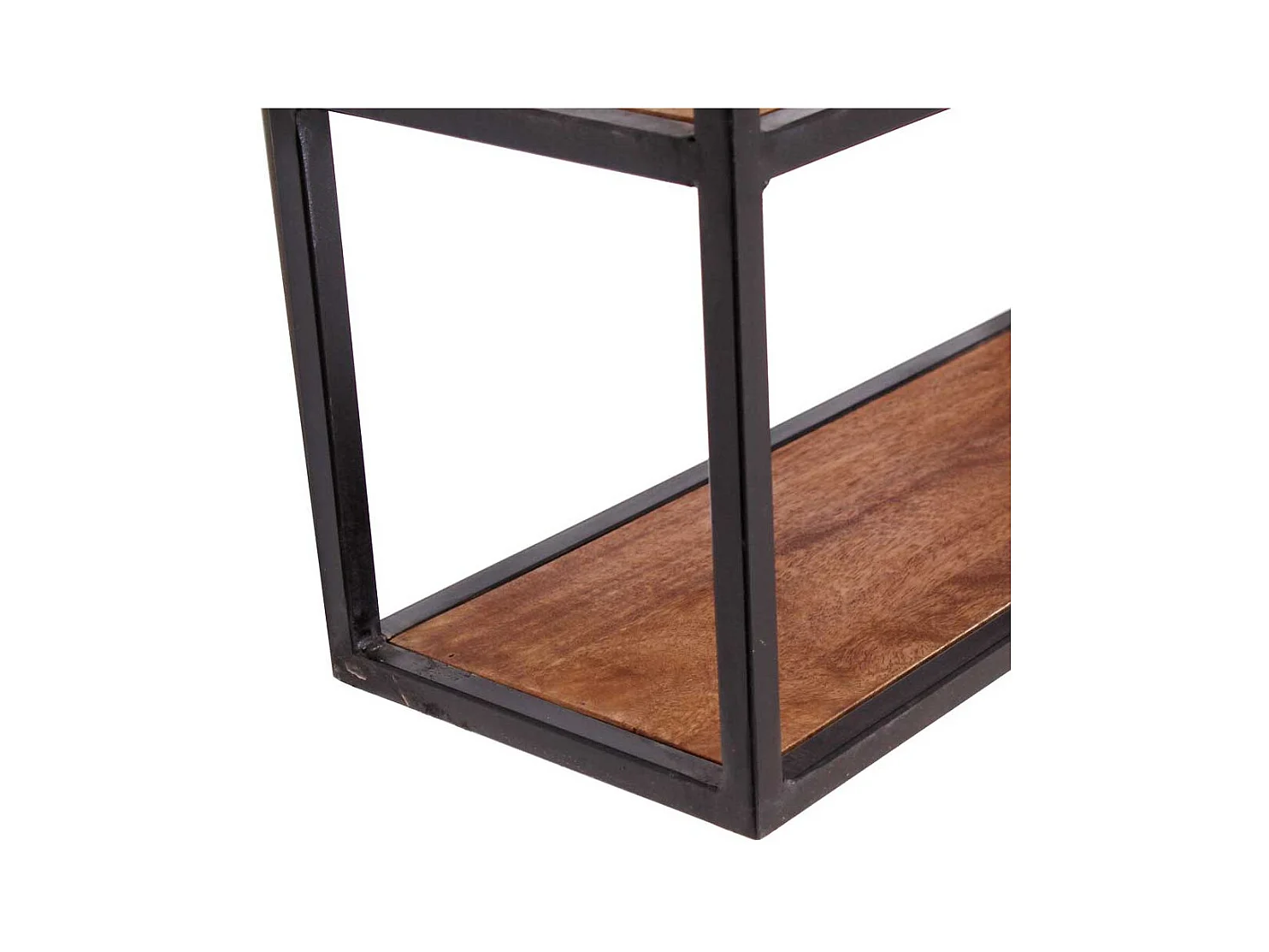 Regal aus Massivholz und Metall hängend