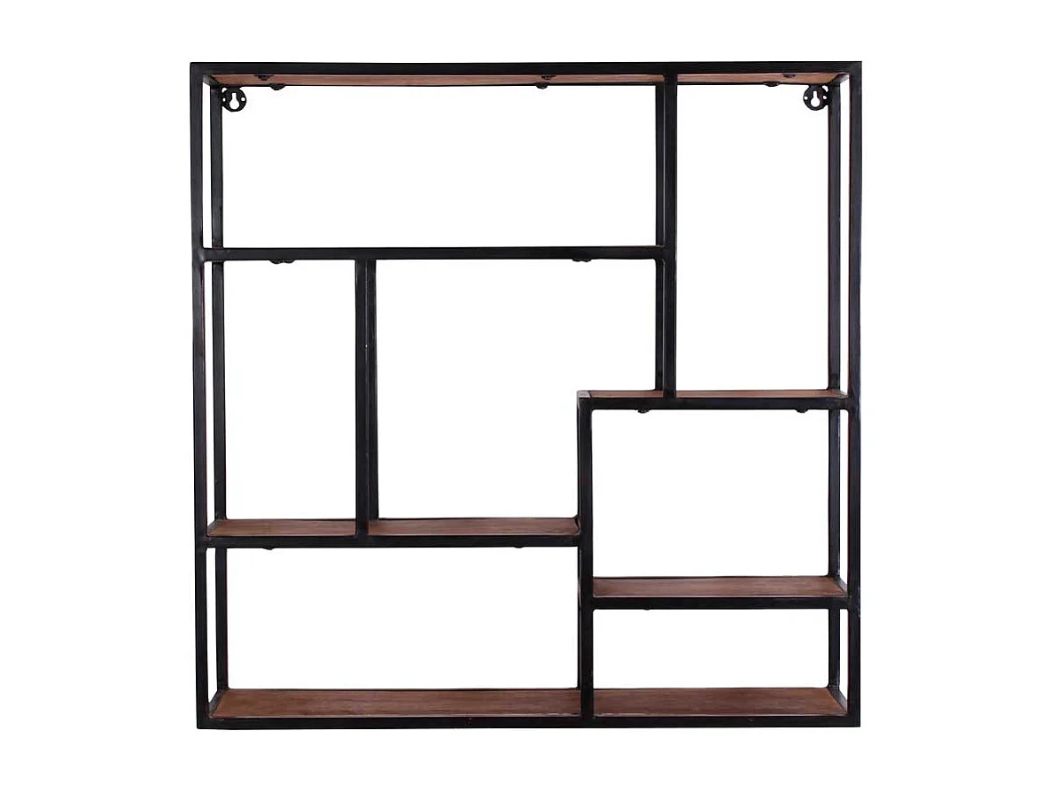 Regal aus Massivholz und Metall hängend