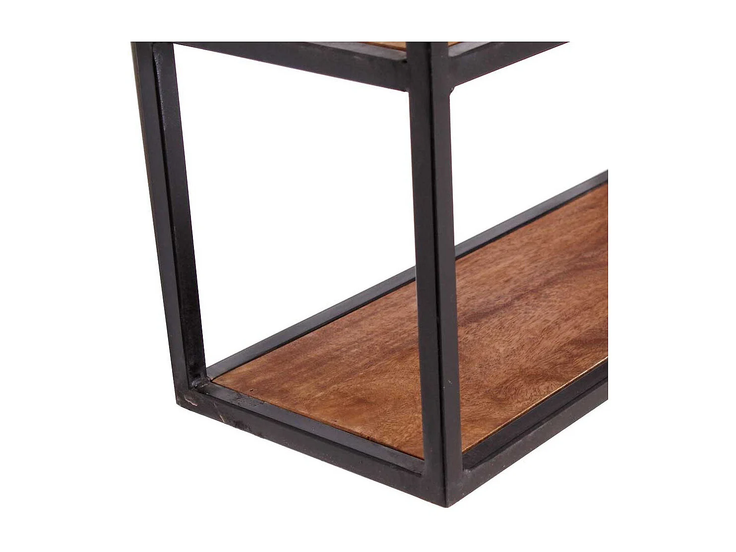 Regal aus Massivholz und Metall hängend