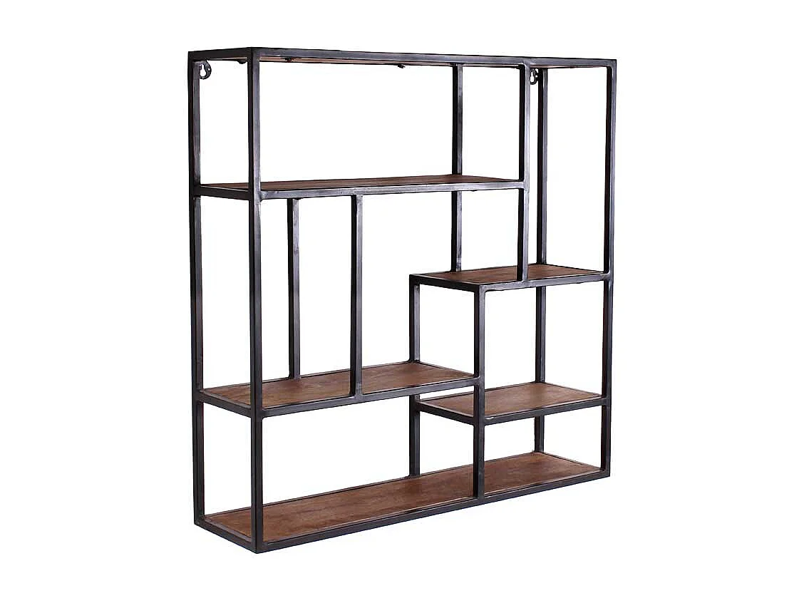 Regal aus Massivholz und Metall hängend