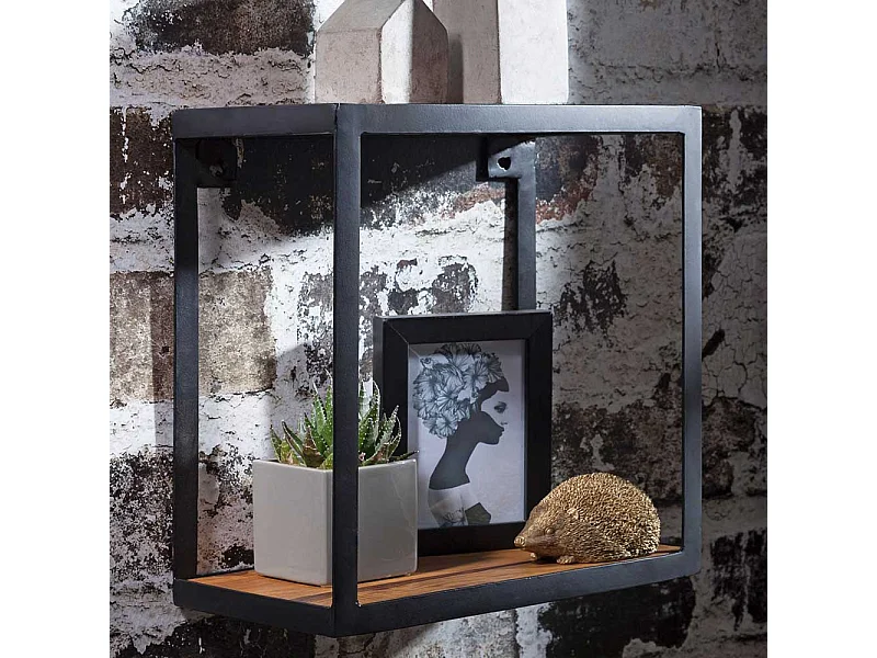 Hängeregal aus Sheesham Massivholz Eisen in Schwarz