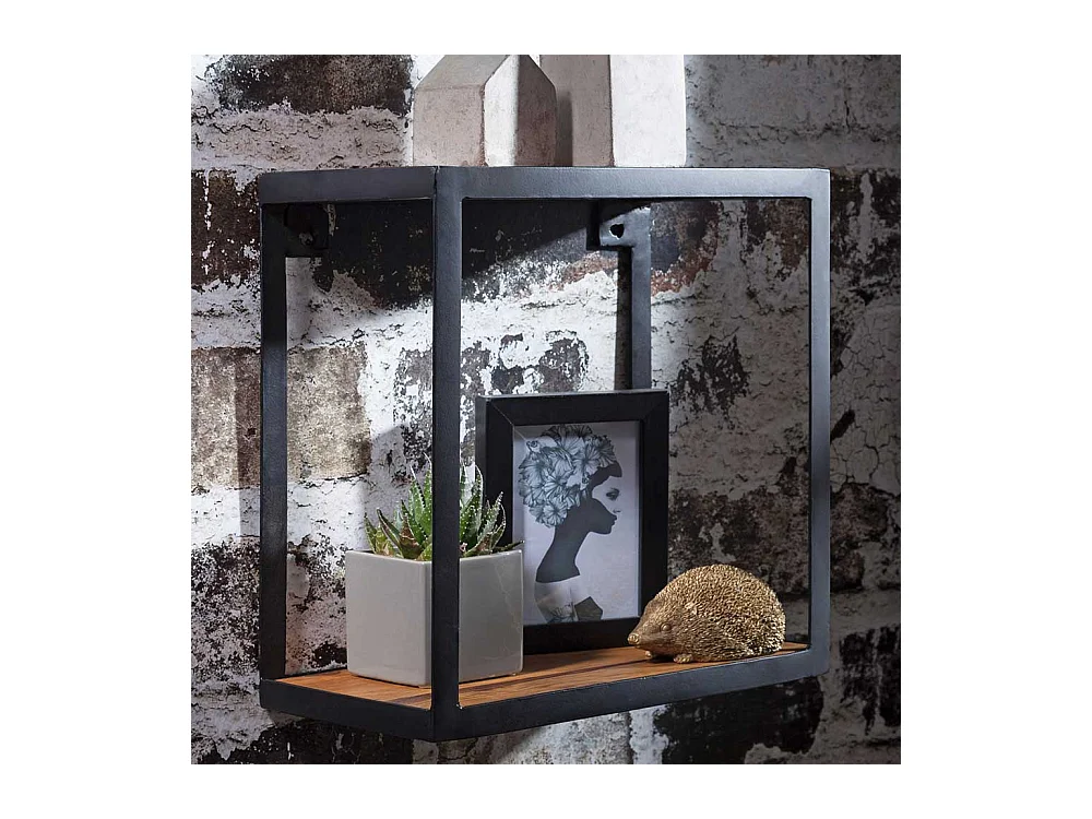 H�ngeregal aus Sheesham Massivholz Eisen in Schwarz