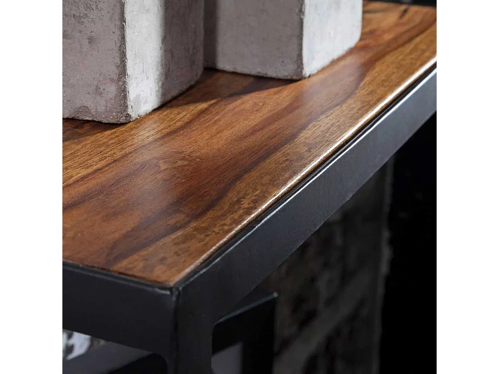 Hängeregal aus Sheesham Massivholz Eisen in Schwarz