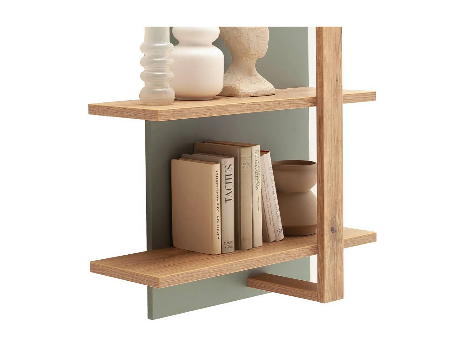 Wandregal Hängeregal in Graugrün mit zwei Konstruktionsböden