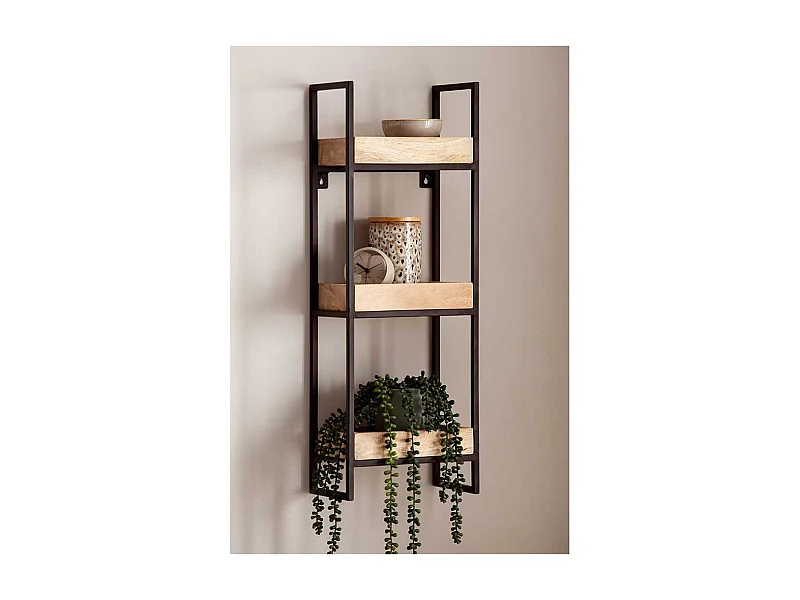 Wohnzimmer Regal Wandregal aus Mangobaum Massivholz und Metall