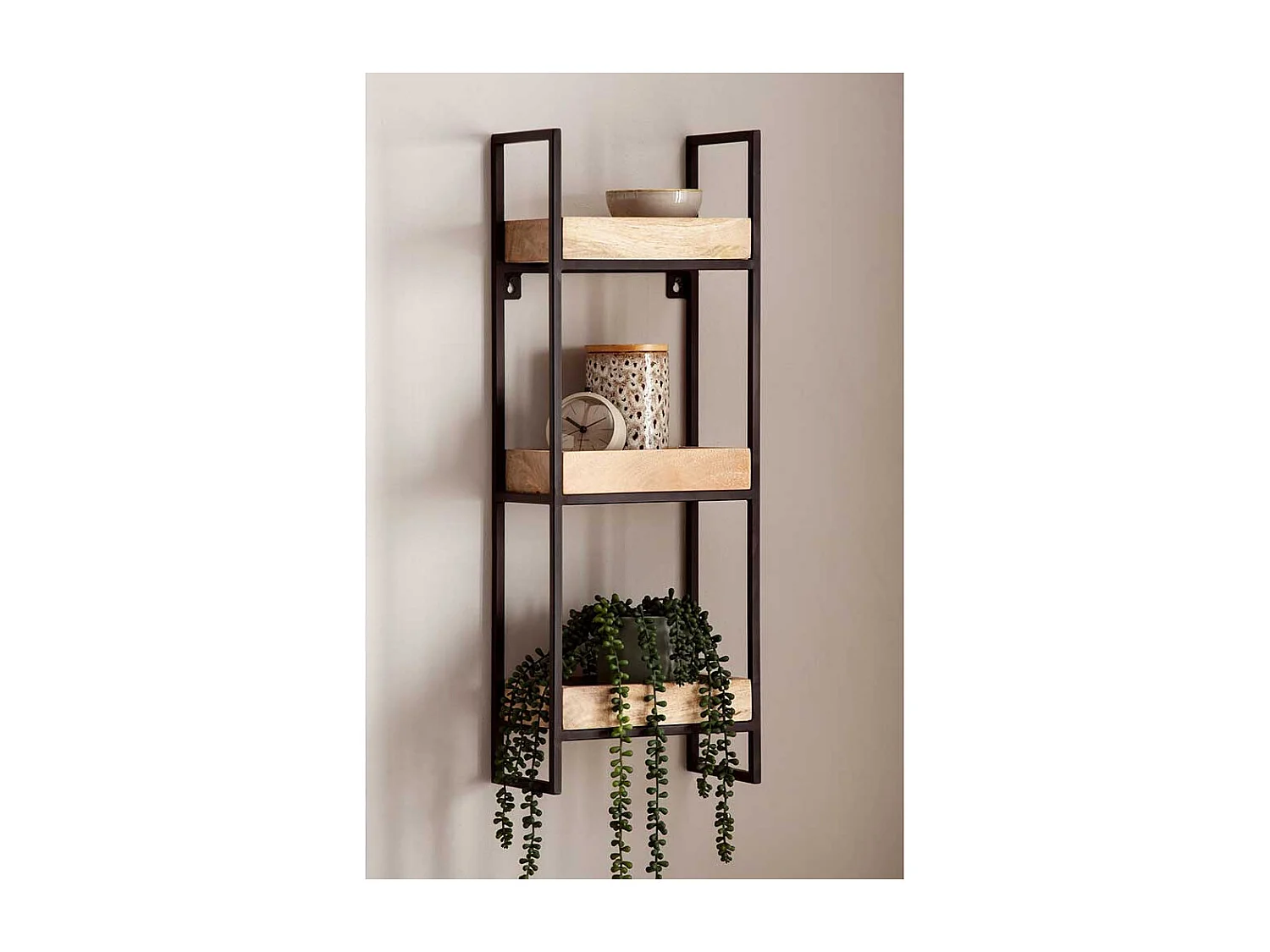 Wohnzimmer Regal Wandregal aus Mangobaum Massivholz und Metall