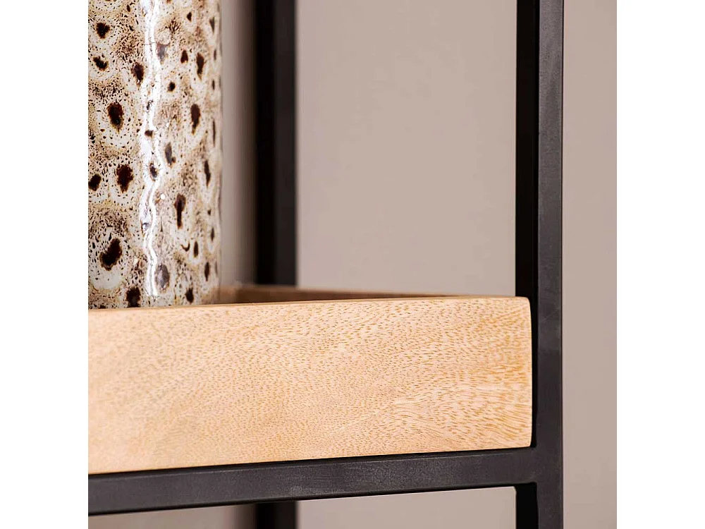 Wohnzimmer Regal Wandregal aus Mangobaum Massivholz und Metall