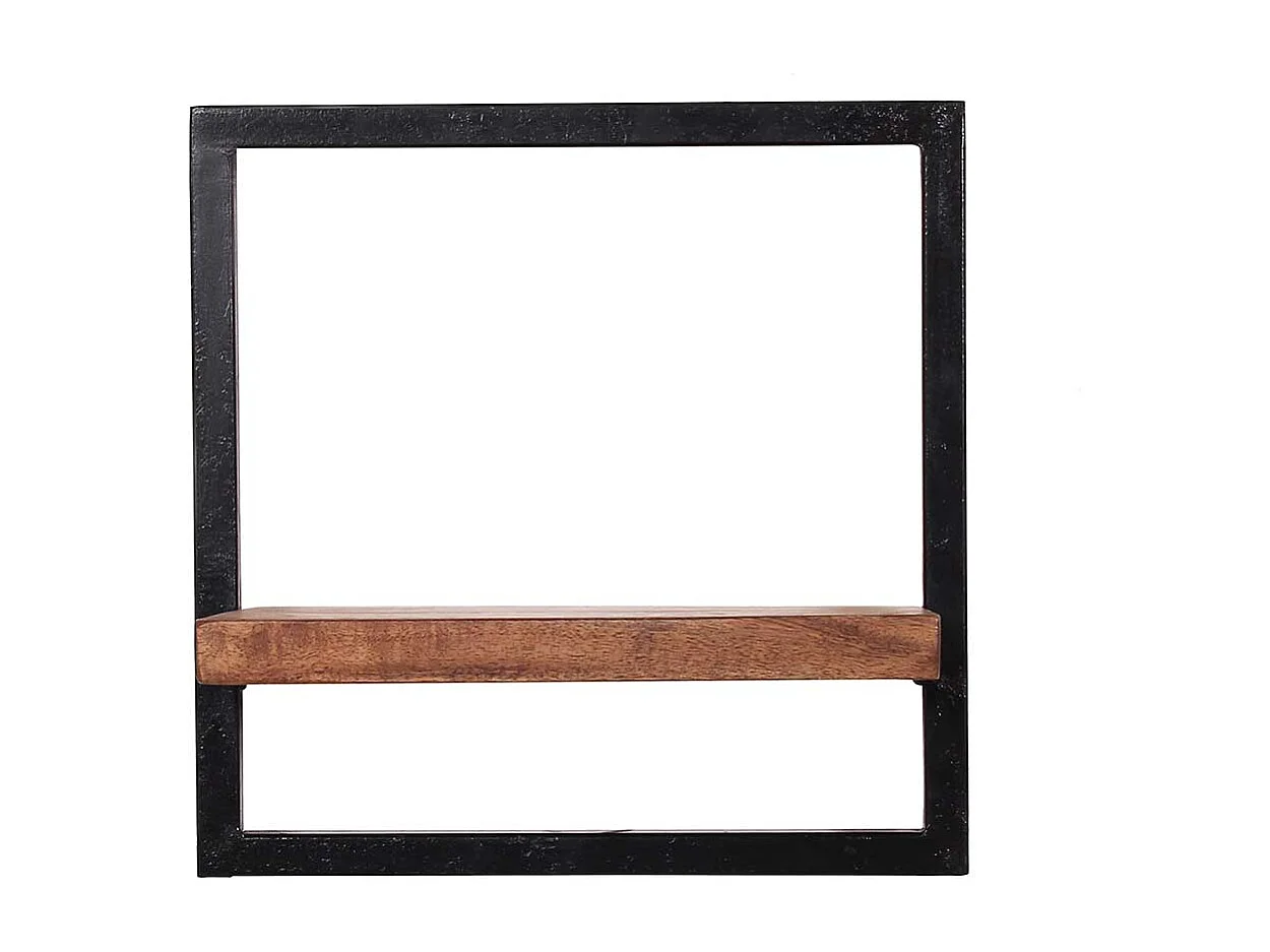 Wandregal aus Mangobaum Massivholz und Metall 35 cm breit