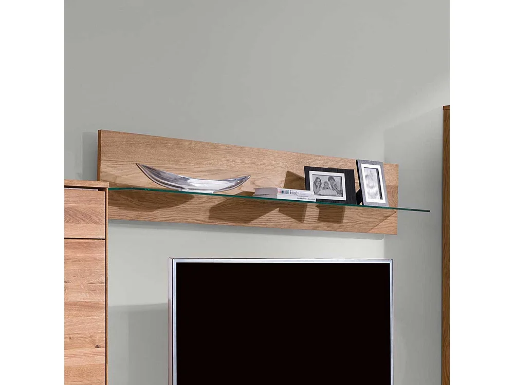 Wandboard in Eichefarben Ablage aus Glas