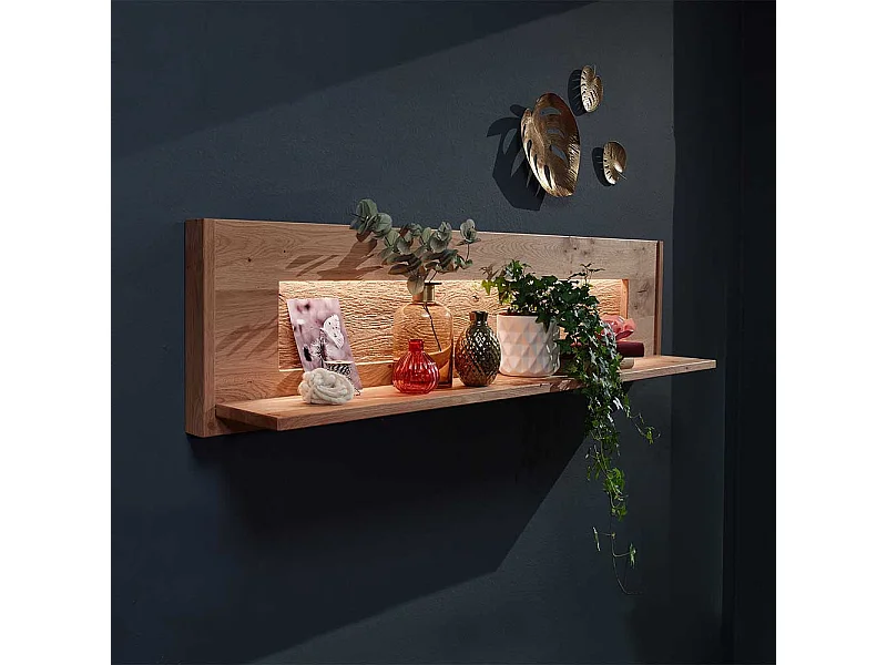 Wandregal aus Wildeiche Massivholz LED Beleuchtung