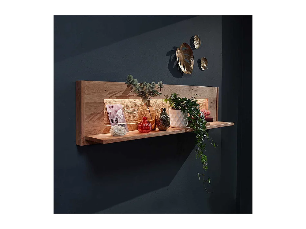 Wandregal aus Wildeiche Massivholz LED Beleuchtung