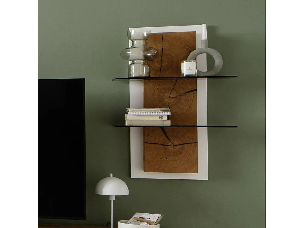 Wandregal Wohnzimmerregal in Wildeichefarben mit Hirnholz Applikation