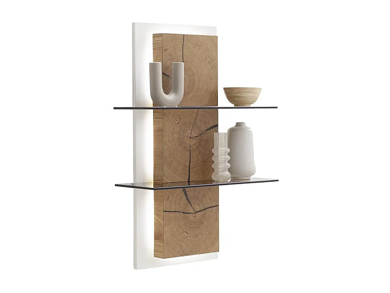 Wandregal Wohnzimmerregal in Wildeichefarben mit Hirnholz Applikation