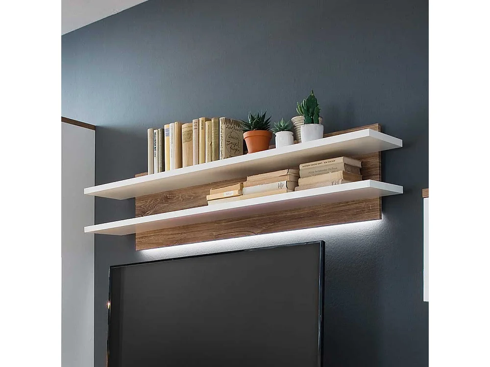 Wandhängeregal in Eiche Dekor und Weiß 150 cm breit