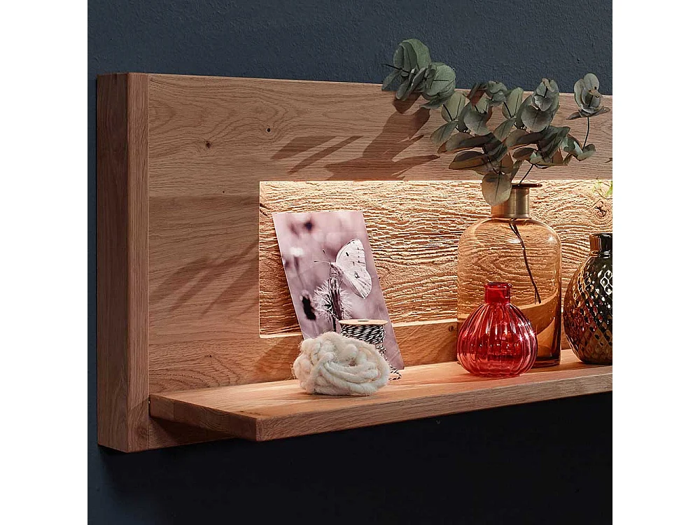 Wandregal aus Wildeiche Massivholz LED Beleuchtung