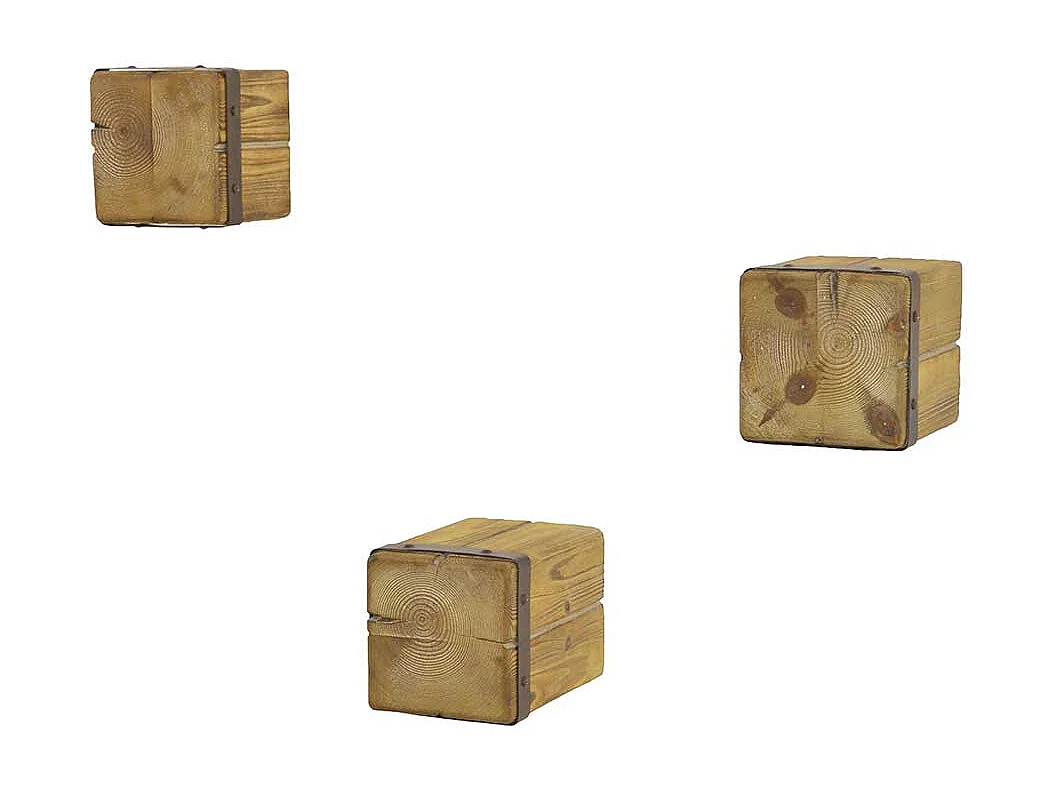 Deko Hängeregal Set aus Tanne Massivholz und Metall quadratisch (dreiteilig)