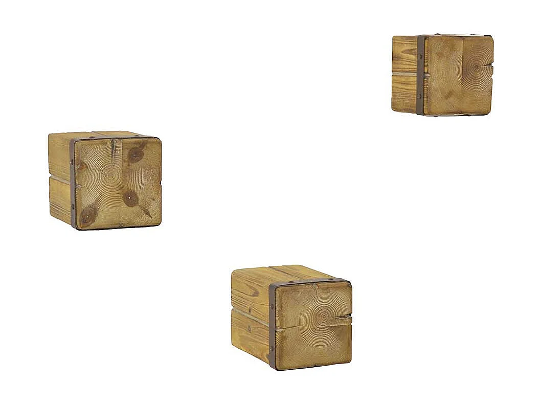 Deko Hängeregal Set aus Tanne Massivholz und Metall quadratisch (dreiteilig)