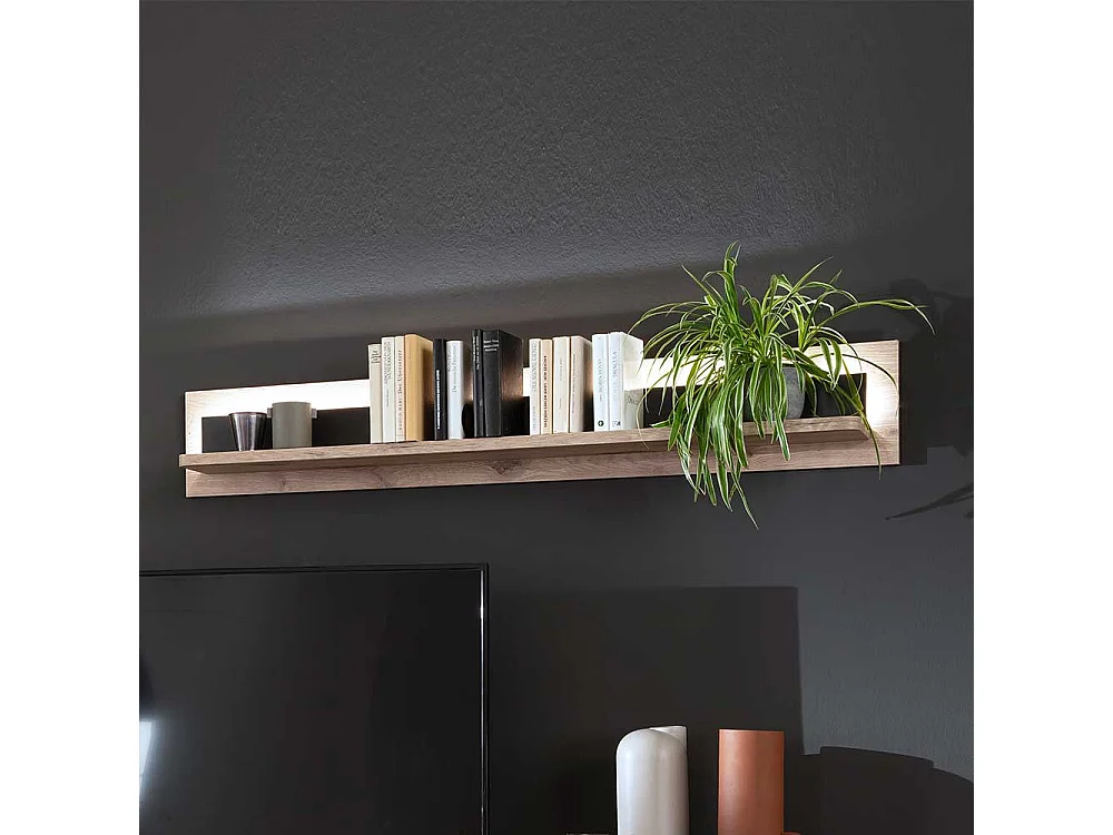 Wohnzimmer Regal mit Beleuchtung in Wildeichefarben Anthrazit