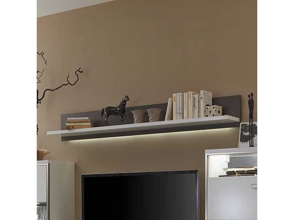 Wohnzimmer Wandboard mit LED Beleuchtung Weiß Anthrazit
