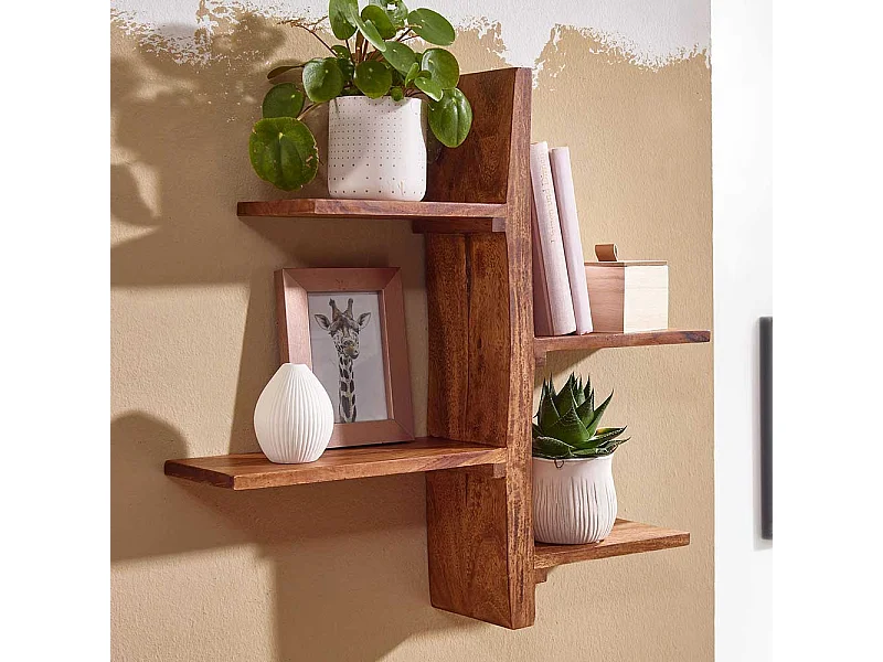 Wandhängeregal aus Sheesham Massivholz rustikalen Stil