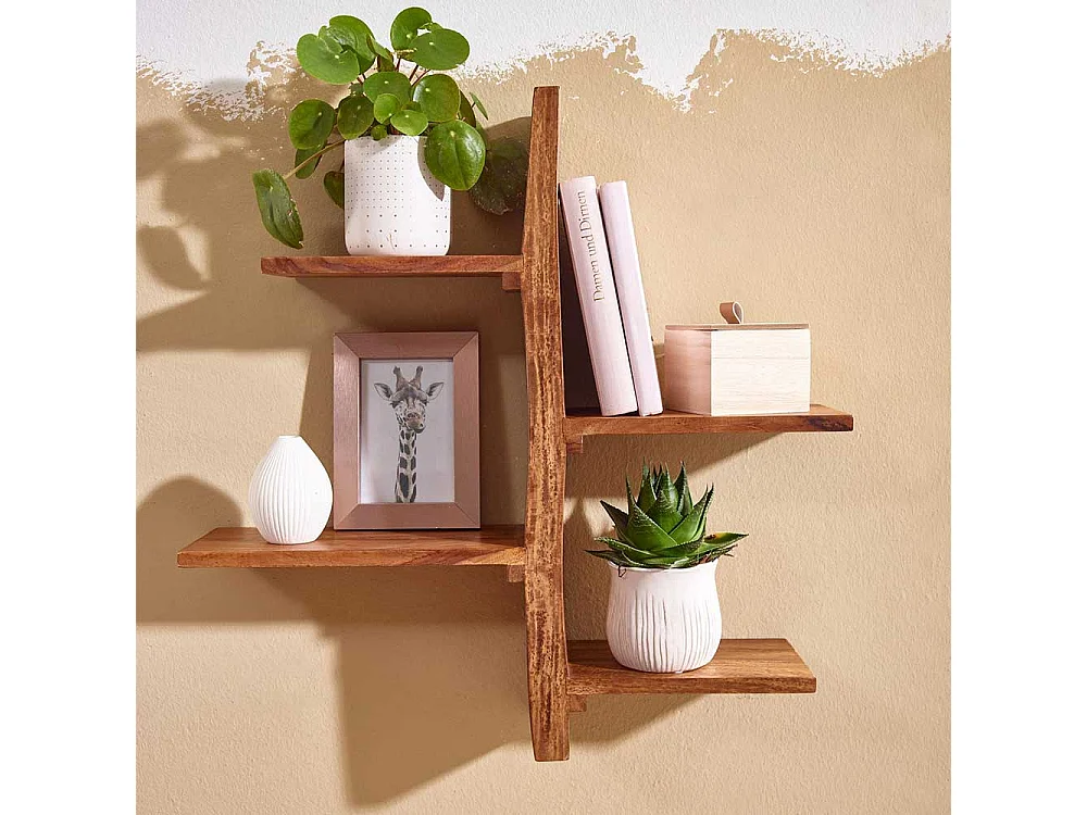 Wandhängeregal aus Sheesham Massivholz rustikalen Stil