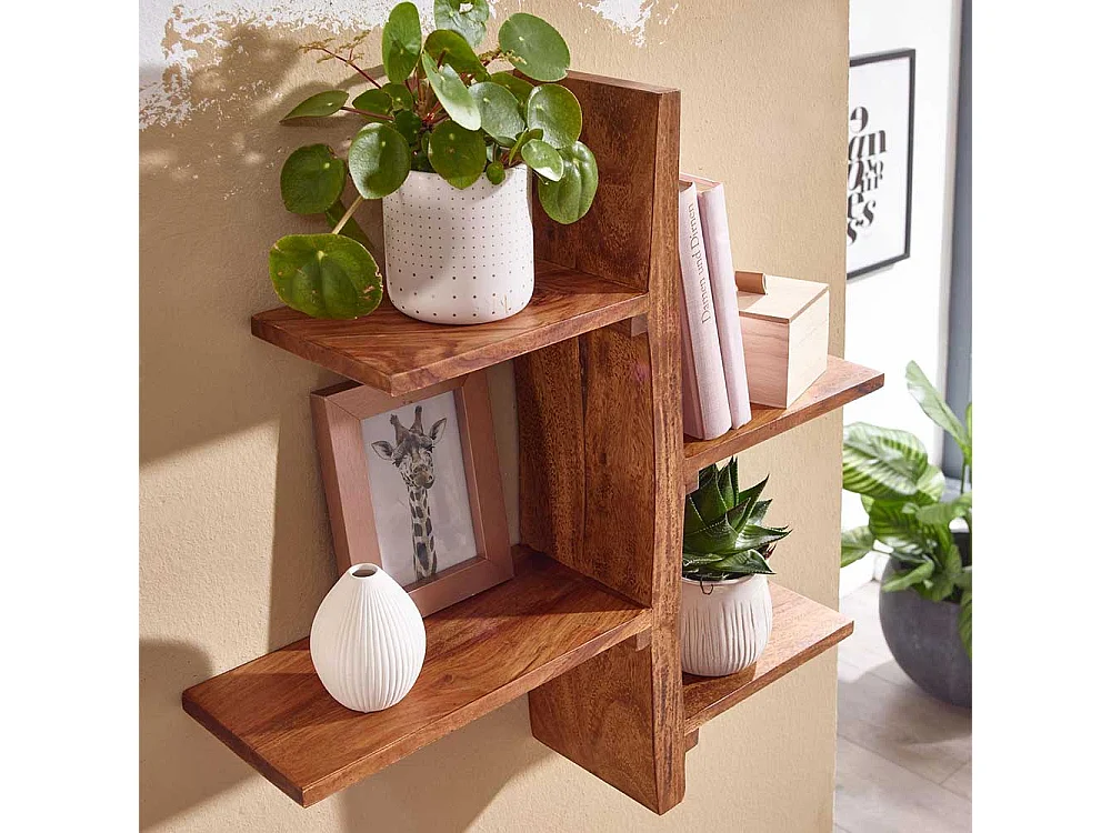 Wandhängeregal aus Sheesham Massivholz rustikalen Stil