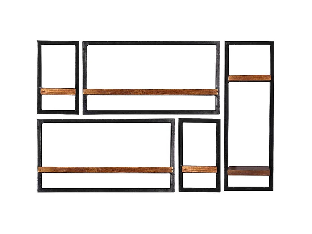 Wohnzimmerregale im Industrie Stil Massivholz & Metall (fünfteilig)