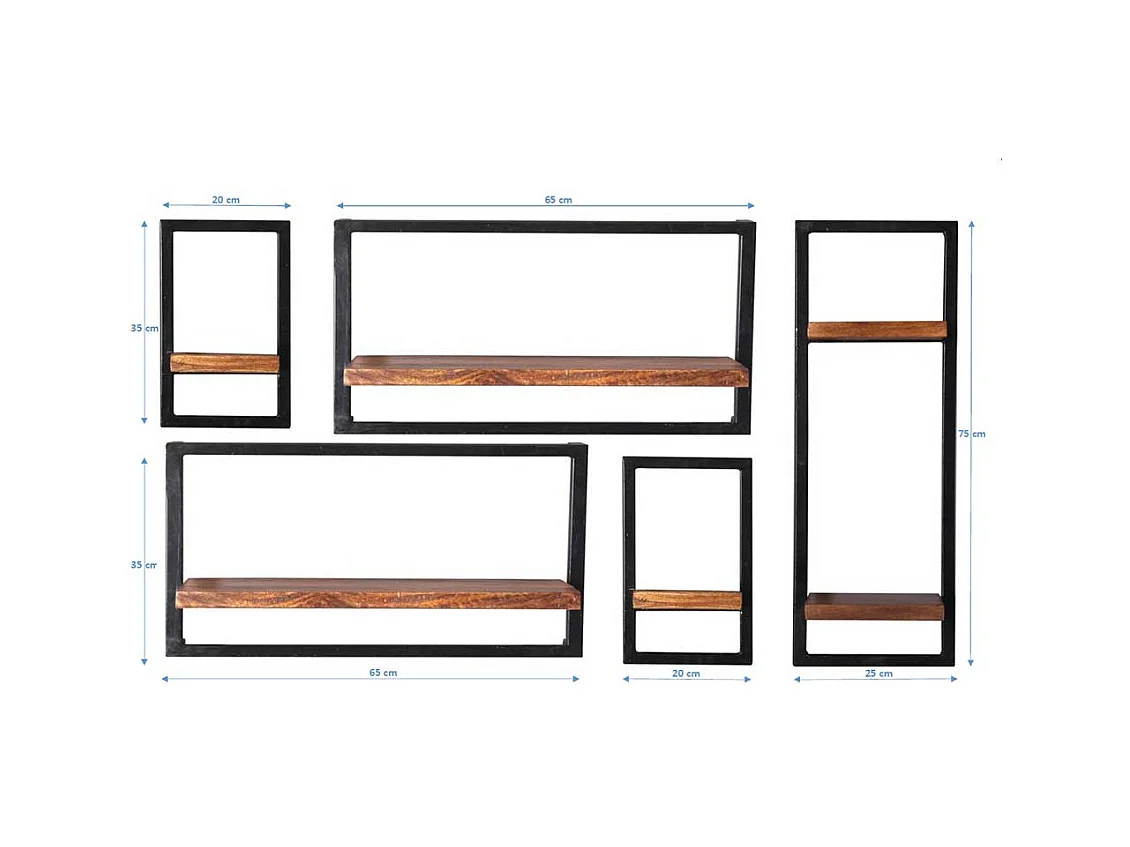 Wohnzimmerregale im Industrie Stil Massivholz & Metall (fünfteilig)