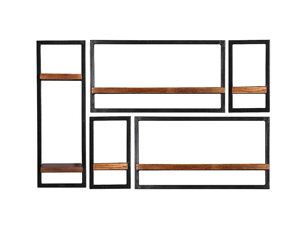 Wohnzimmerregale im Industrie Stil Massivholz & Metall (fünfteilig)