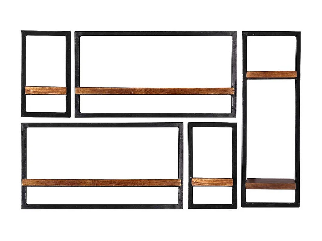 Wohnzimmerregale im Industrie Stil Massivholz & Metall (fünfteilig)