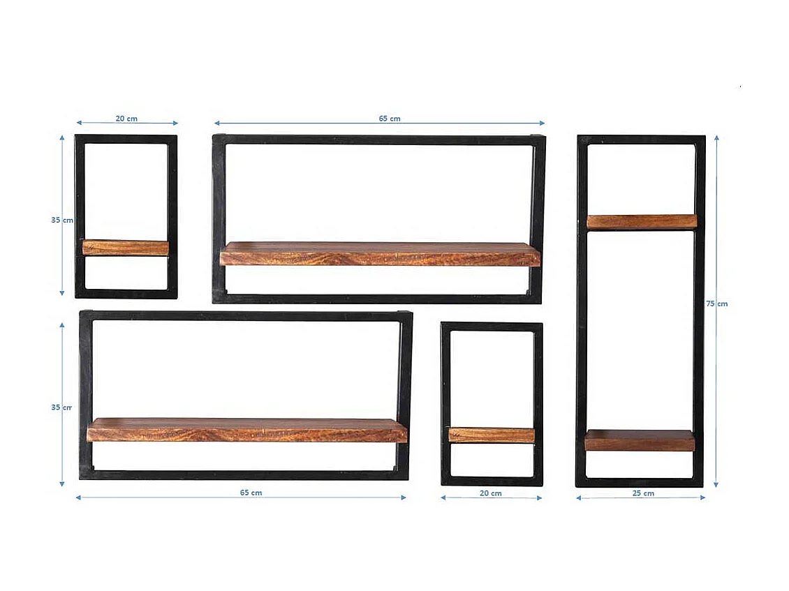 Wohnzimmerregale im Industrie Stil Massivholz & Metall (fünfteilig)