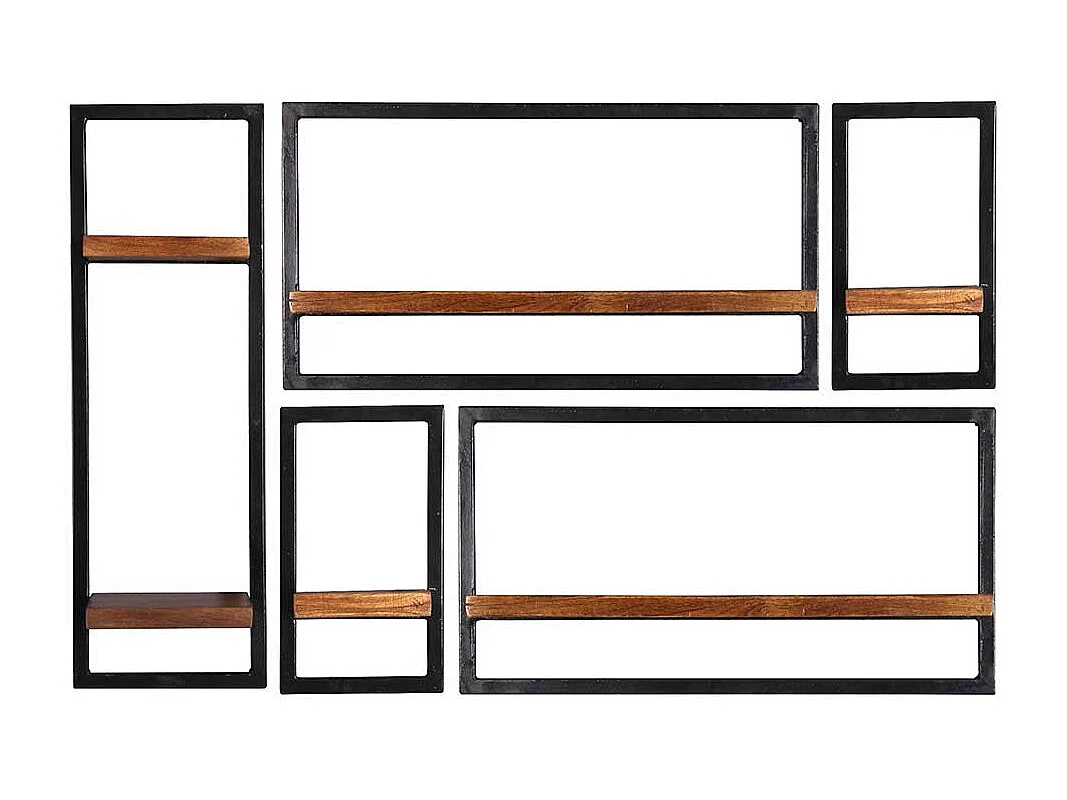 Wohnzimmerregale im Industrie Stil Massivholz & Metall (fünfteilig)