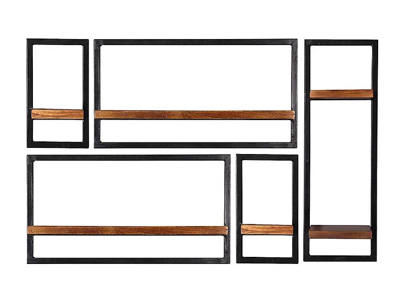 Wohnzimmerregale im Industrie Stil Massivholz & Metall (fünfteilig)