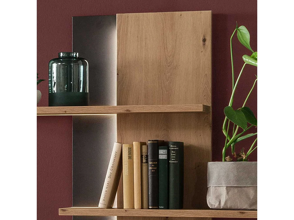 Wandhängeregal in Eiche Optik und Anthrazit 95 cm breit