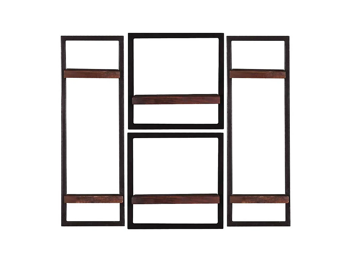 Vier Wandboards aus Recyclingholz & Metall Teak Böden (vierteilig)