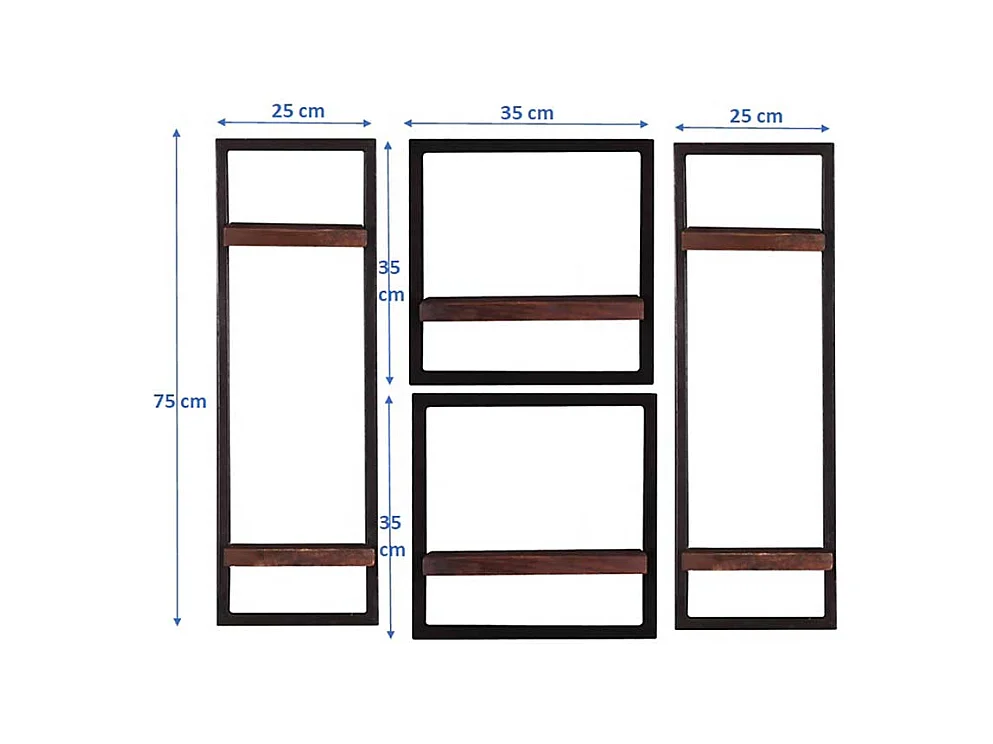 Vier Wandboards aus Recyclingholz & Metall Teak Böden (vierteilig)