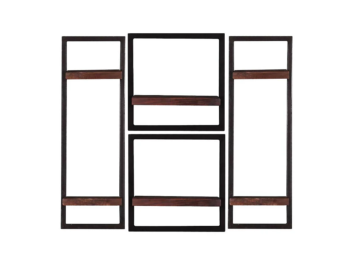 Vier Wandboards aus Recyclingholz & Metall Teak Böden (vierteilig)