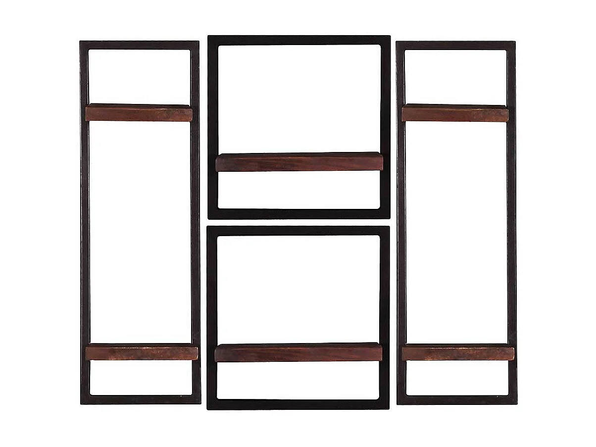 Vier Wandboards aus Recyclingholz & Metall Teak Böden (vierteilig)