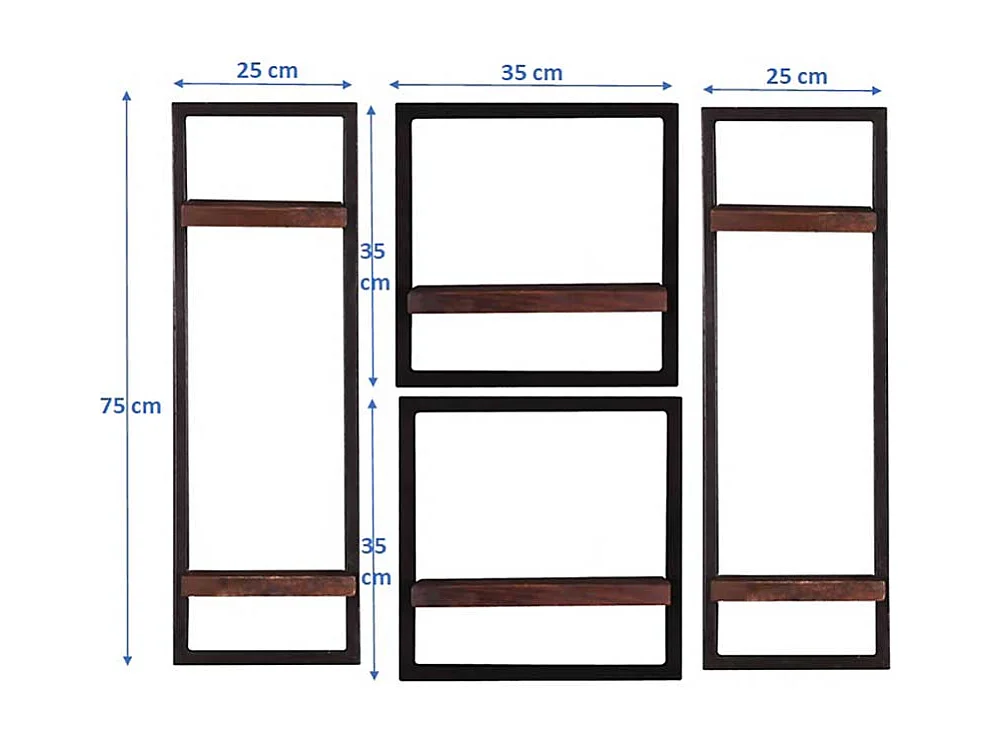 Vier Wandboards aus Recyclingholz & Metall Teak Böden (vierteilig)