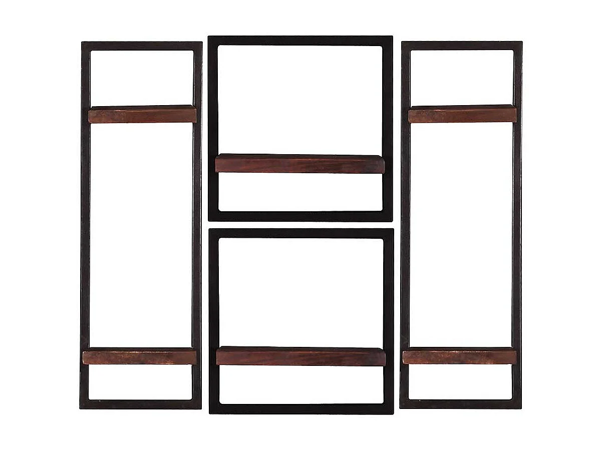 Vier Wandboards aus Recyclingholz & Metall Teak Böden (vierteilig)