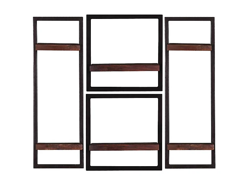 Vier Wandboards aus Recyclingholz & Metall Teak Böden (vierteilig)