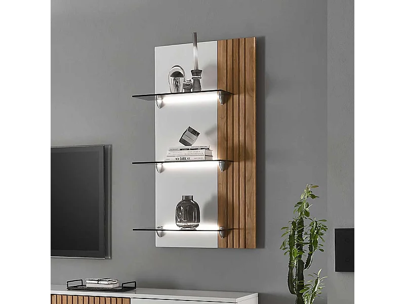 Hängeregal mit Glasböden in Eiche Bianco und Weiß 55 cm breit