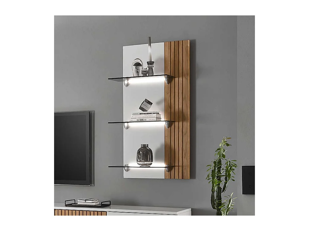 Hängeregal mit Glasböden in Eiche Bianco und Weiß 55 cm breit